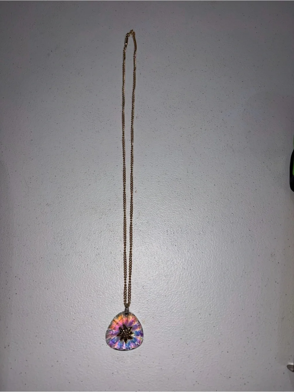 NIB Gold Chain Necklace with Iridescent Crystal Pendant